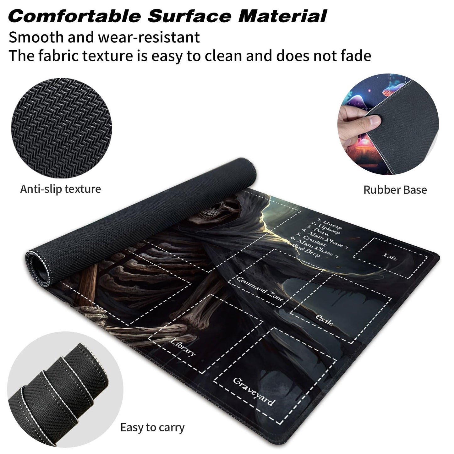 Playmat for MTG Magic Size 24x14 Inch Game Mats Tabletop Magic Play Mats enhanced Smooth Rubber Surface  Mousepad Compatible Qindaiwen for MTG RPG CCG Trading Card Game Play mats  Grim Reaper