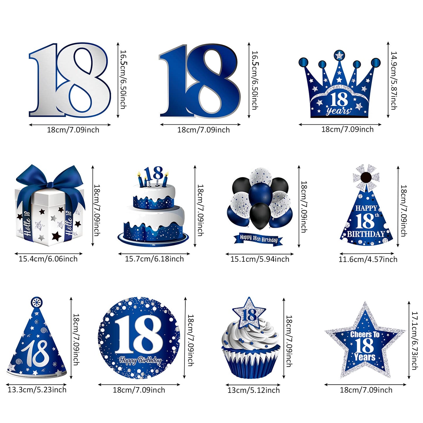 30 Pieces Happy 18th Birthday Party Hanging Swirls Decorations, Navy Blue Silver Black 18th Birthday Foil Swirls Ceiling Decor f