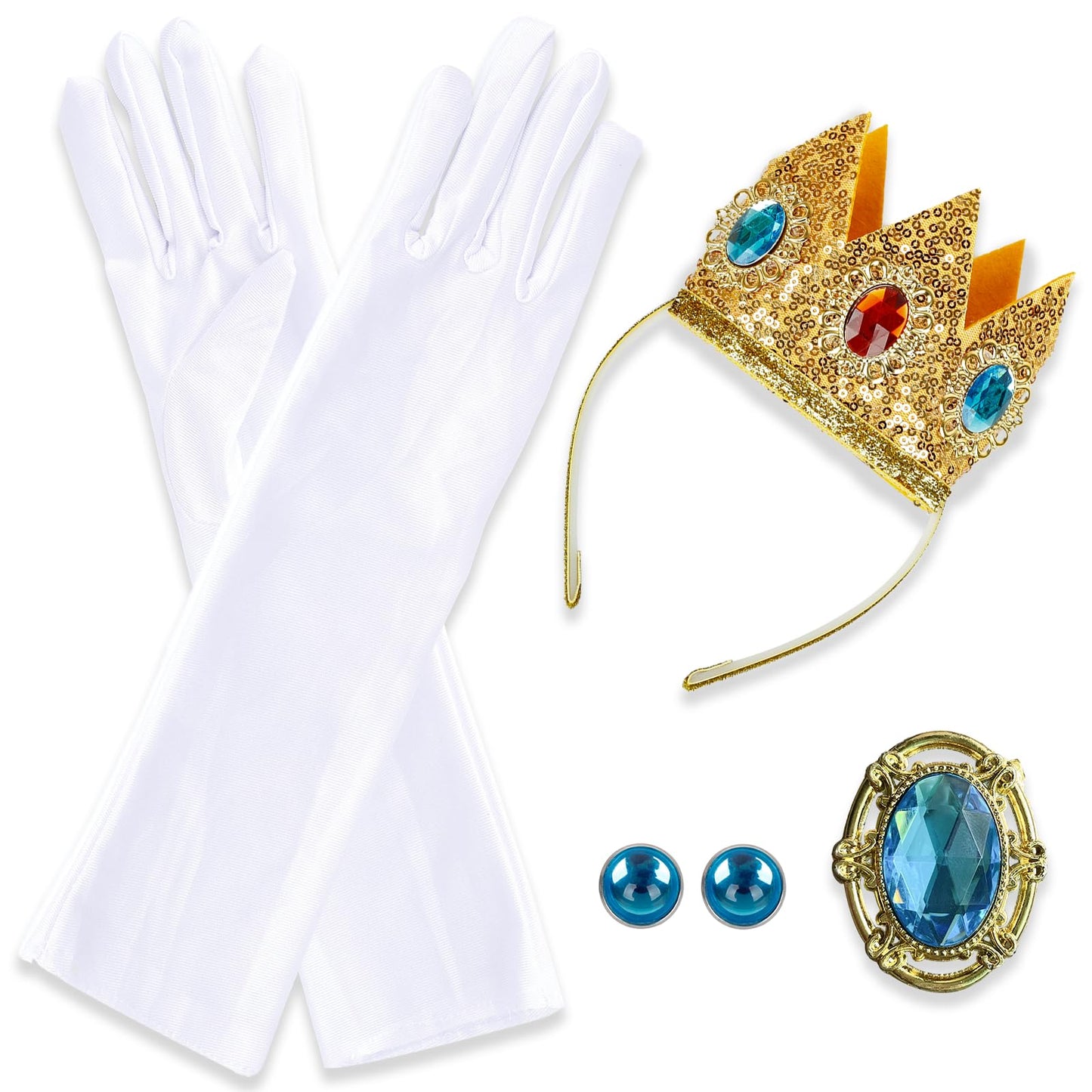Askuang Princess Costume Set Including Crown+Gloves+Brooch+Clip On Earrings Princess Halloween Cosplay Dress Up Birthday Party