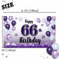 LASKYER Happy 66th Birthday Decorations,66th Purple Balloon Large Birthday Banner Backdrop Sign,66 Years Old Bday Party Supplies