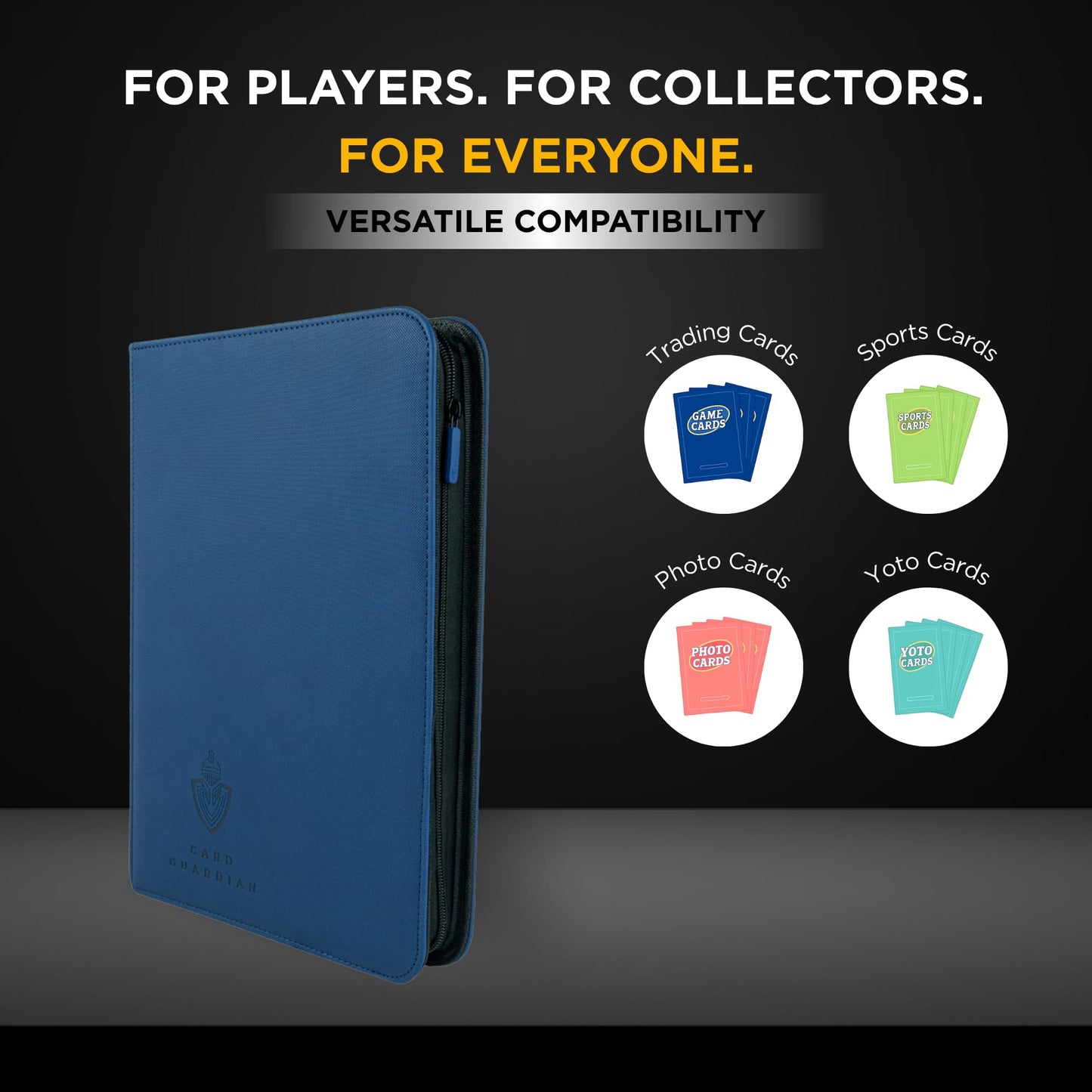 Card Guardian - 9 Pocket enhanced Binder with Zipper for 360 Cards Trading Card Games TCG (Blue) Side Loaded Pockets Perfect for Yugioh Cards MTG Binder Sports Cards