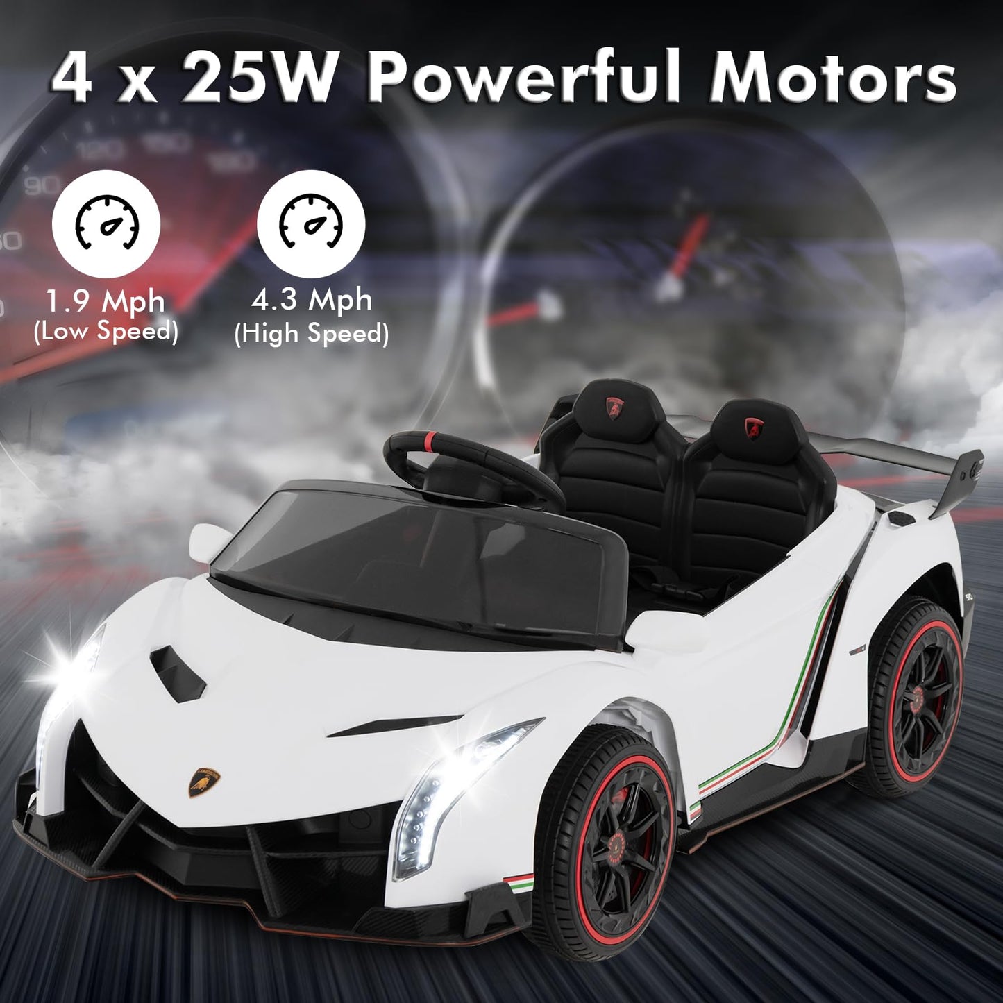 OLAKIDS 2 Seater Kids Ride On Car  12V 4WD Licensed Lamborghini Veneno Electric Vehicle with Remote Control  Toddlers Battery Powered Toy Gift with 2 Speeds  Rocking Mode  Music  USB  MP3 (Beige)