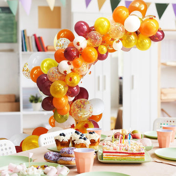 Fall Balloon Arch Kit, Orange Gold Burgundy Fall Balloon Garland Kit, Thanksgiving Balloons With 2Pcs 2-Meter-Long Maple Leaves,