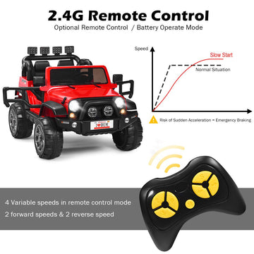 Costzon 2-Seater Ride On Truck, 12V Battery Powered Electric Vehicle Toy W/Remote Control, 3 Speed, Led Lights, Mp3, Horn, Music, 2 Doors Open, Spring Suspension, Ride On Car For Kids (Red)
