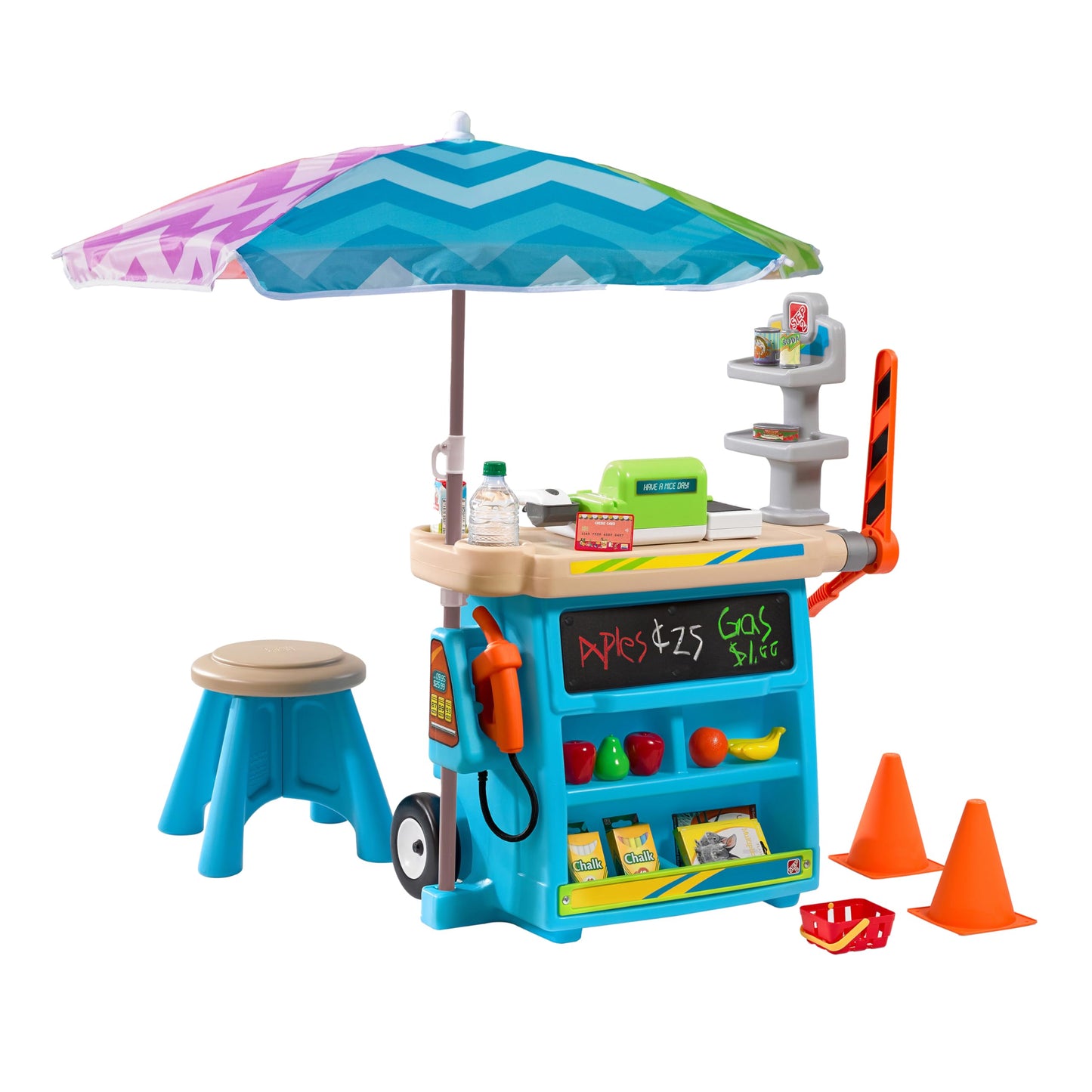 Step2 Stop & Go Market | Kids Pretend Play Store & Toll Booth with Toy Cash Register, Blue