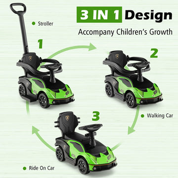 Costzon 3-in-1 Lamborghini Push Car for Toddlers, Green, 34"x15.5"x35.5", Polypropylene, Model GO-FWAM-04802, with