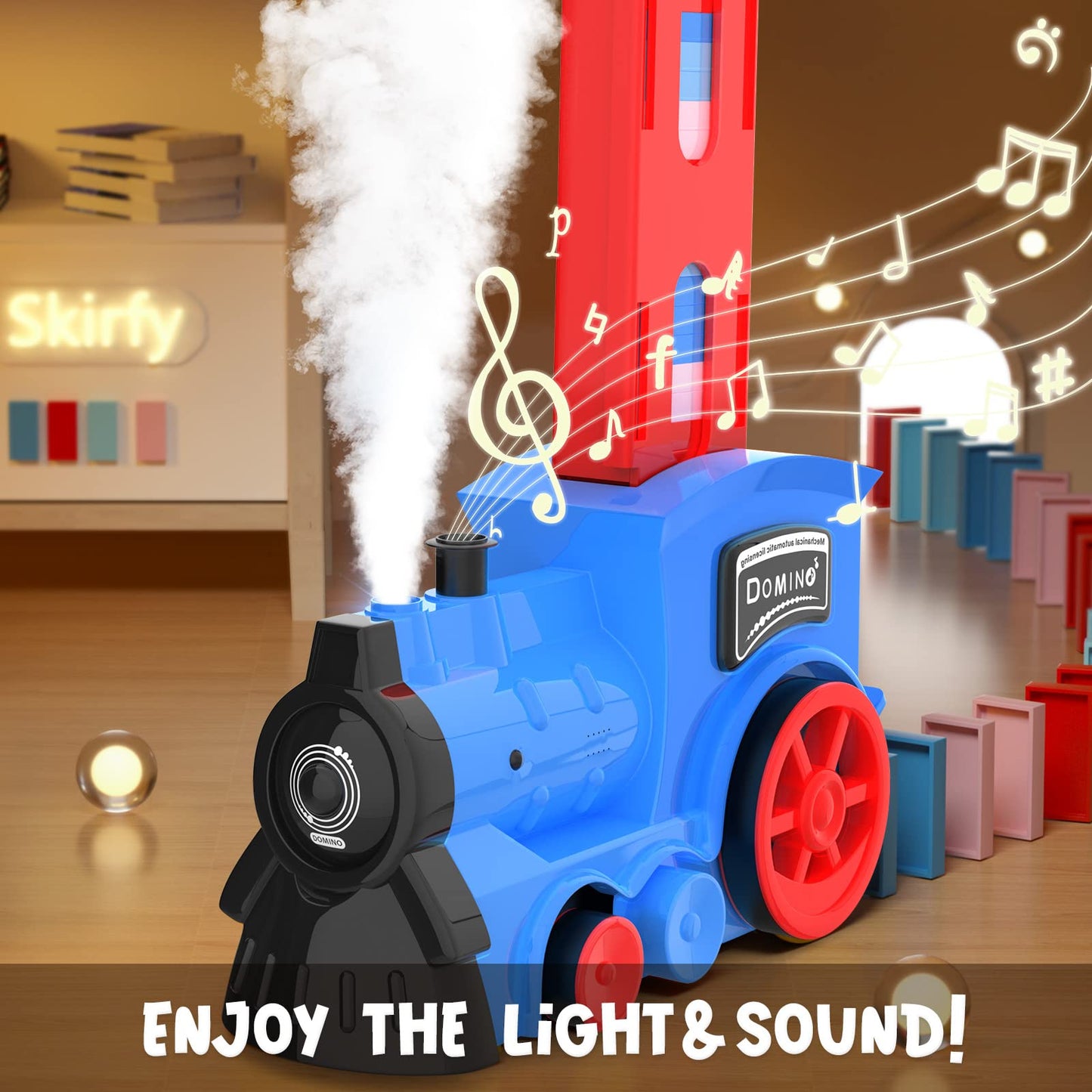Kids Games Domino Train Toys,200Pcs Automatic Domino Train Toy For Boys 4-6,Toddler Toys Train Domino Stacker With Steam,Light,S