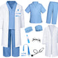 Doctor Costume For Kids Scrubs Pants With Accessories Set Children Party Cosplay Light Blue 10-12 Years