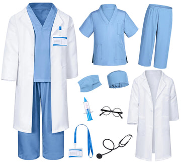 Doctor Costume For Kids Scrubs Pants With Accessories Set Children Party Cosplay Light Blue 10-12 Years
