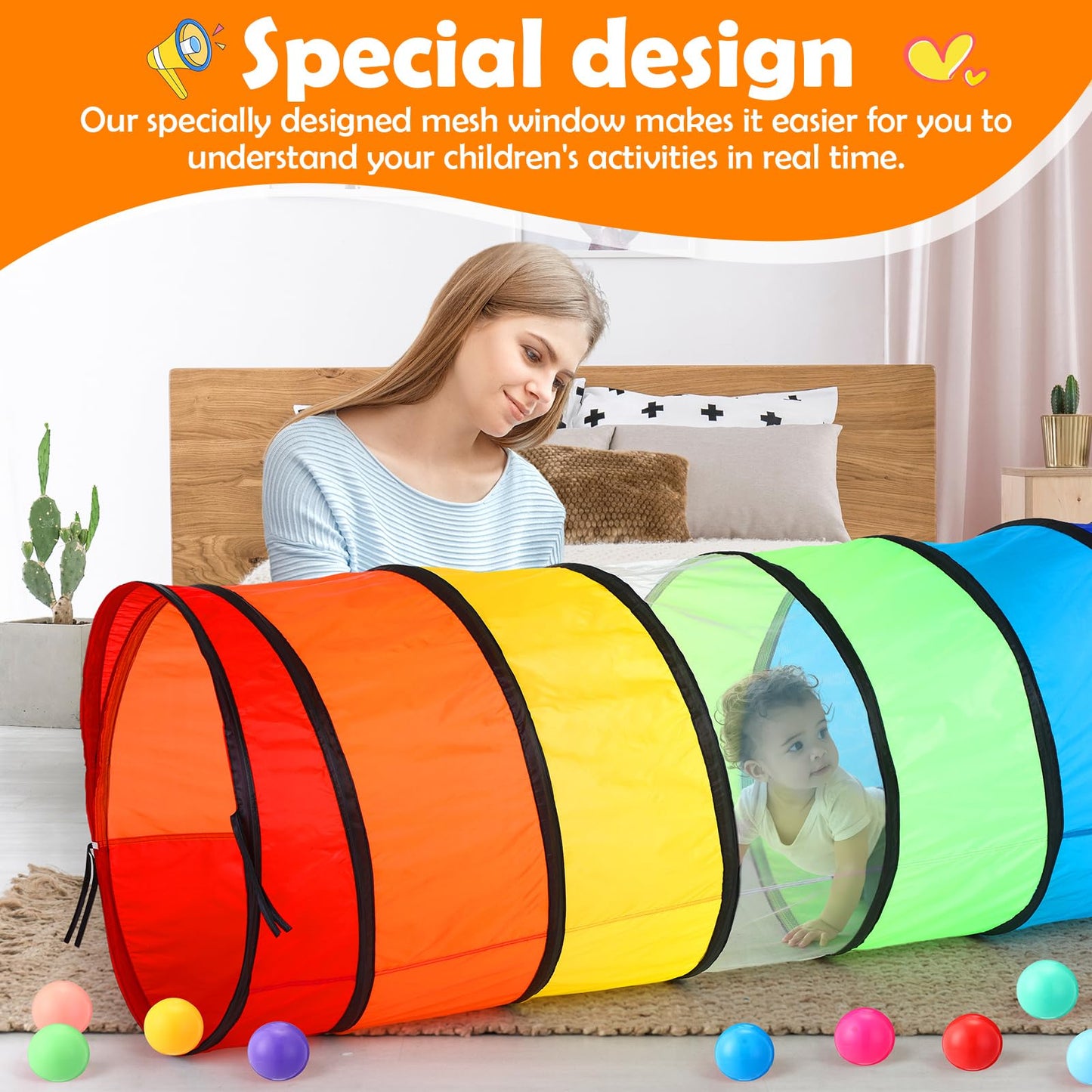 PullCrease 2 Pcs Giant 27.6 Inch Play Tunnel for Kids and Large Dogs Colorful Pop Up Crawl Tunnel Toy for Toddlers with Mesh Col