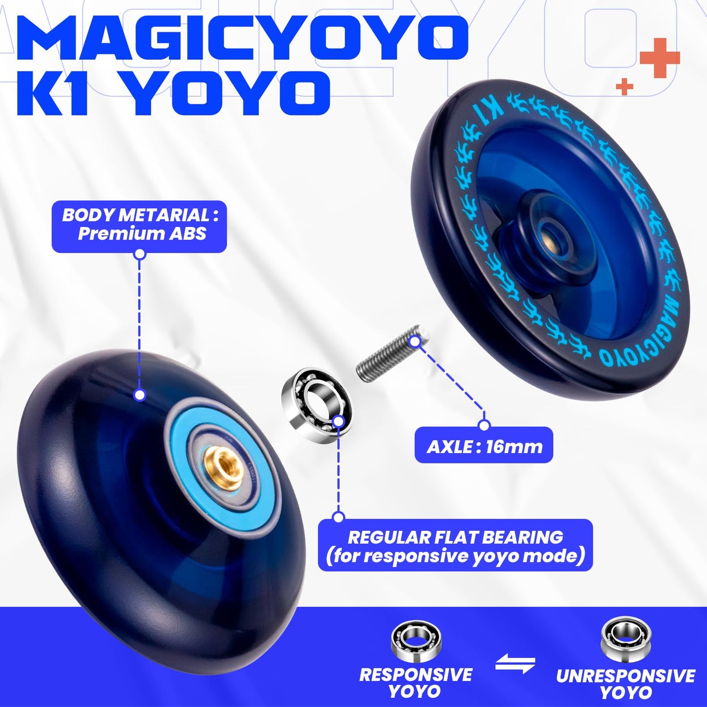 Magicyoyo K1 Plus & K2 Responsive Yoyo For Kids, Professional 2 Pack, Dual Purpose Plastic With Unresponsive Bearing For Adults/