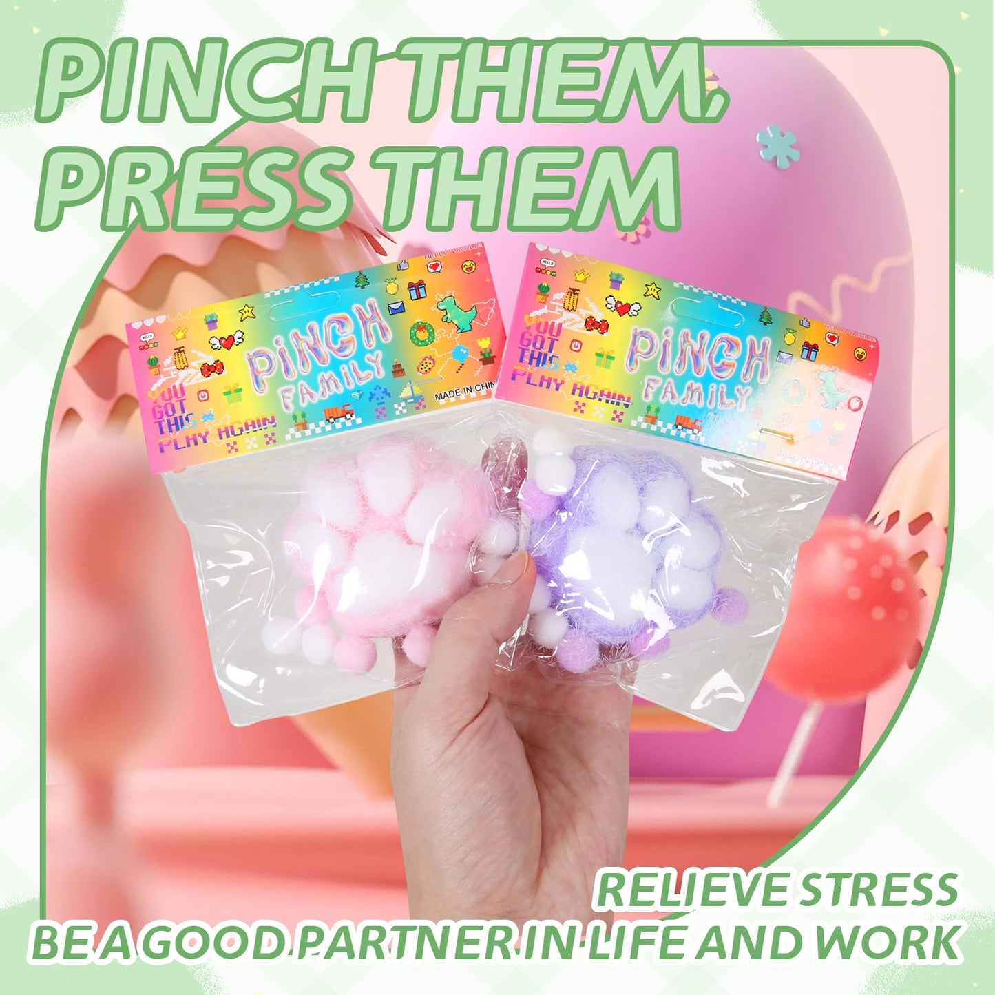 2pcs Squishy Paw, Cat Paw Squeeze Toys,Cute Fufu Squishies Toys Fidget Toys for Stress Relief, Novelty Cute Things Sticky Mochi