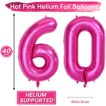 Isndare 40 Inch Number Balloons 60, Hot Pink Helium Foil Number 60 Balloons, Large Number Balloon Age Balloon For Boys Girls Bir