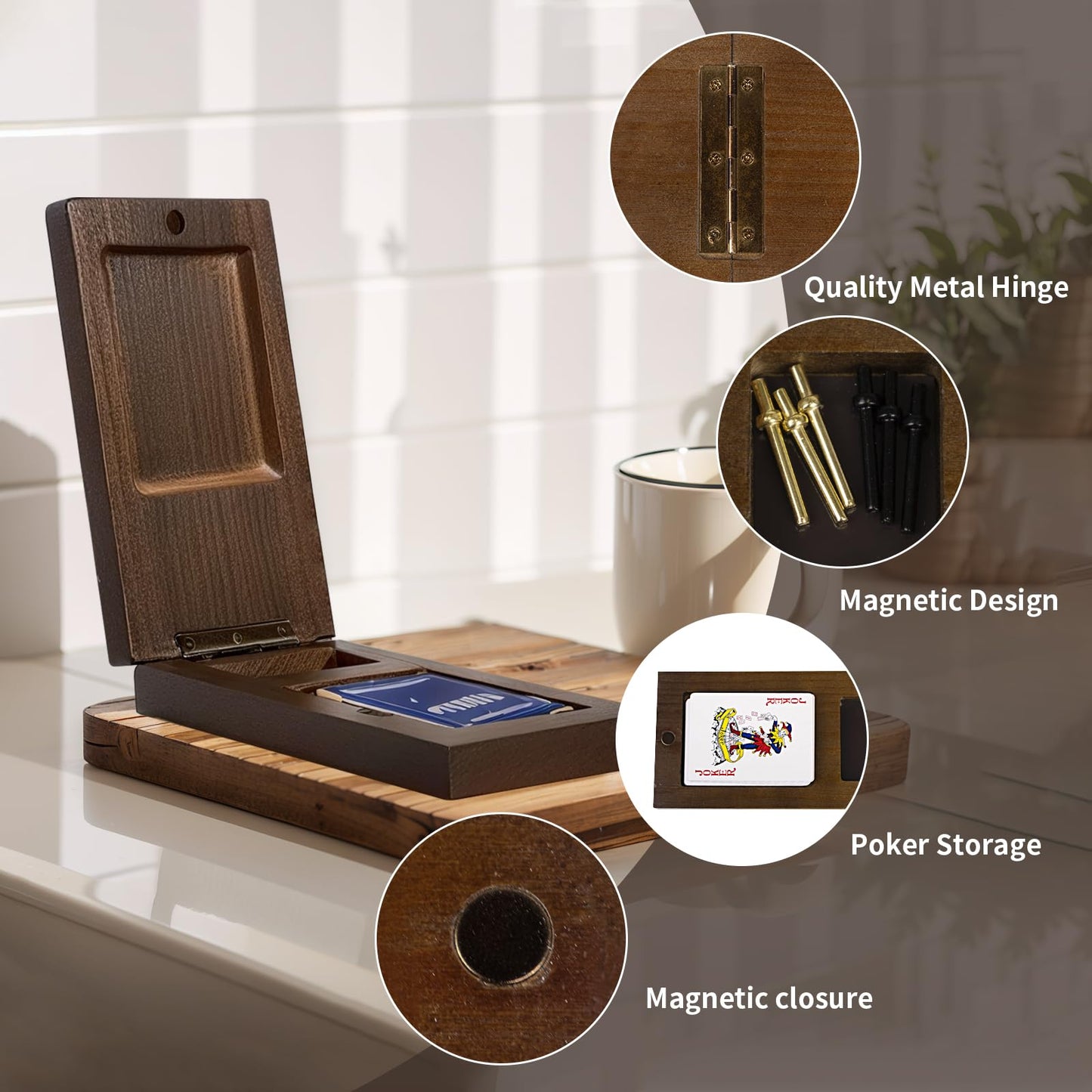Wodgod Cribbage Board Game Set,With 9 Metal Pegs,2 Decks Of Playing Cards,Built-In Magnetic Storage,Instruction Included, Foldab