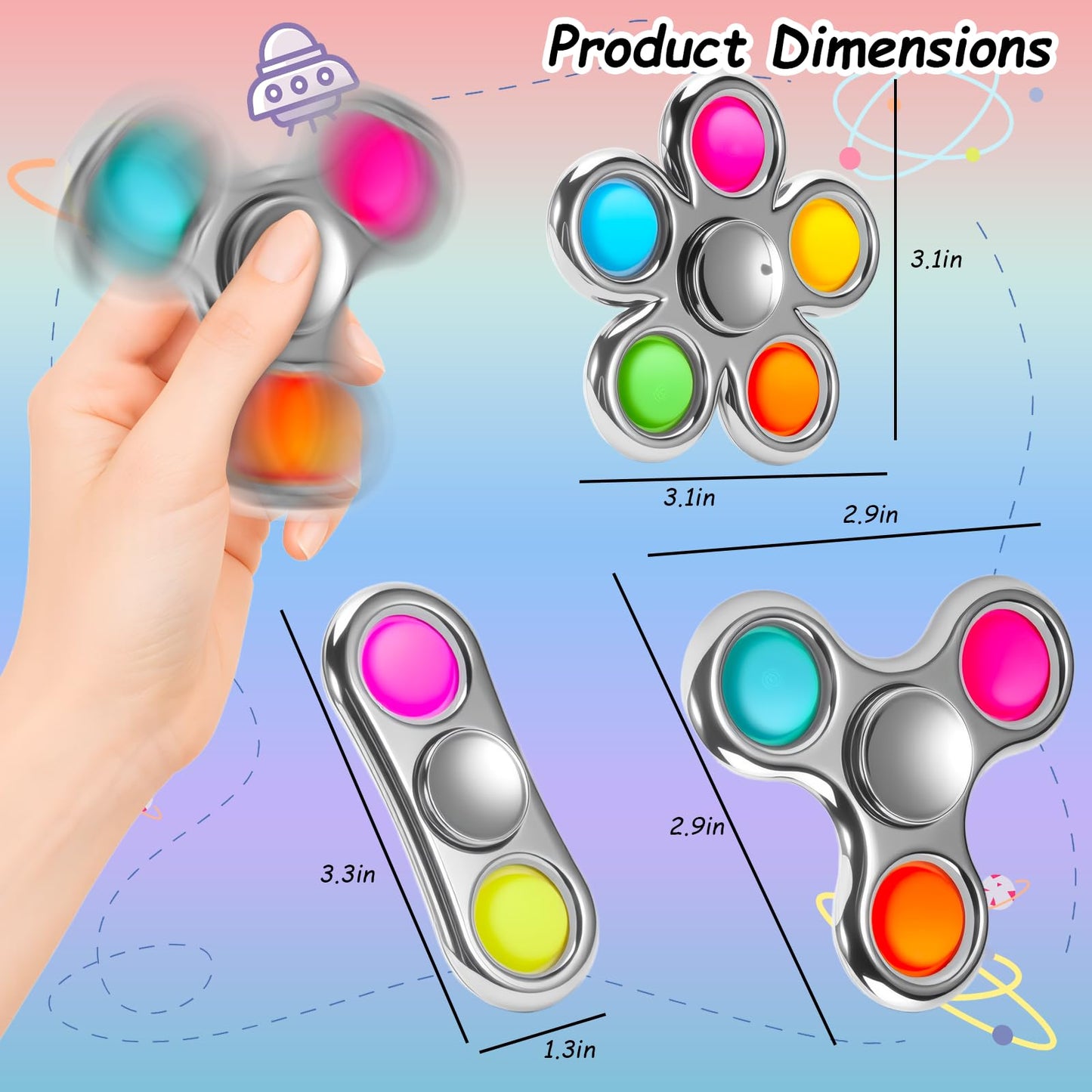 FIGROL Fidget Spinner 3 Pack Pop mature-themed Fidget Toys for mature-themed Anxiety Relief  Spinners for Teen Boys Kid Birthday Gifts Prize Halloween Party Favor & Goodie Bag Fillers(Silver)