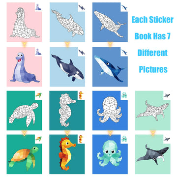 Aeahaly 2 Pack Crafts For Kids Ages 4-8 Paint By Sticker, Reusable Sticker Book For Kids Ages 4-8 Boys And Girls Birthday Gifts Party Favor, Travel Activity Book Set For Learning (Dinosaur+Ocean)