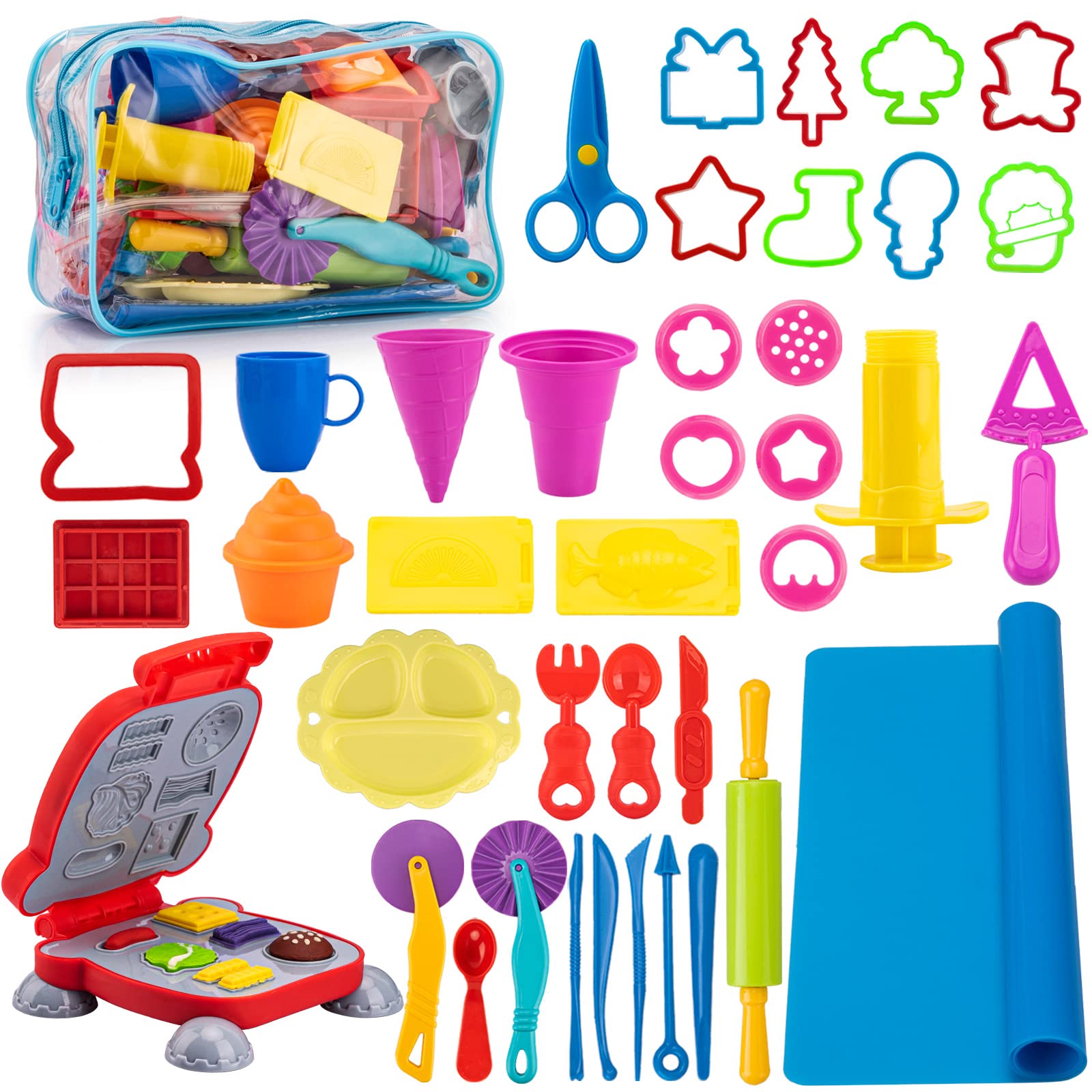 Dough Tools for Kids, 41Pcs Dough Toys Include Play Food Molds - Cupcakes, Ice Cream, Burger, Fries, Noodle, Play Bulk Pack with