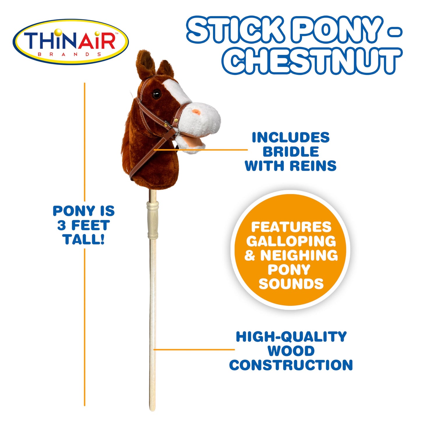 Nature Bound Stick Horse | Plush Handcrafted Hobby Horse | Stick Pony Provides Fun Pretend Play For Toddlers & Preschoolers | Handsewn, Wood, Sound Effects | Chestnut Red Color