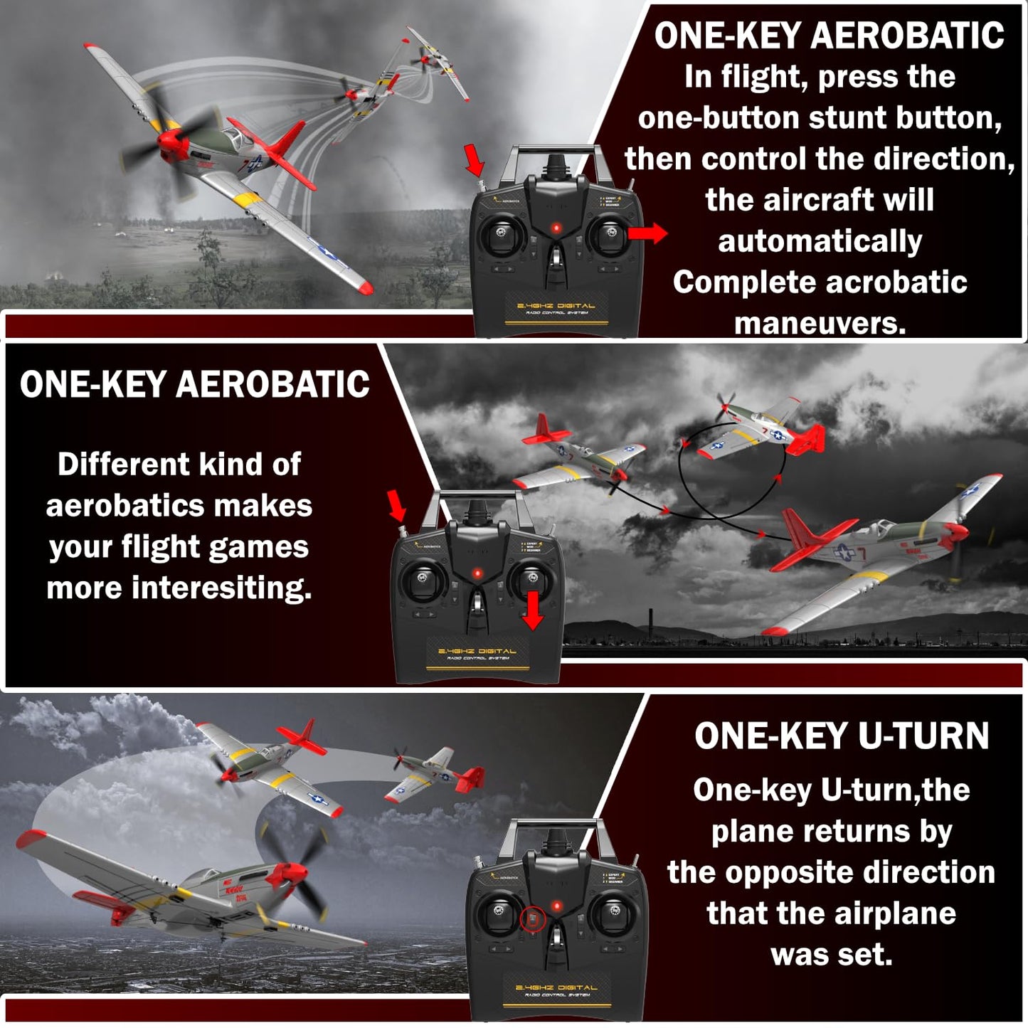 LEAMBE RC Plane, Remote Control Aircraft with 3 Modes, White, Model YKFJ-1, Easy U-Turns for Adults & Kids