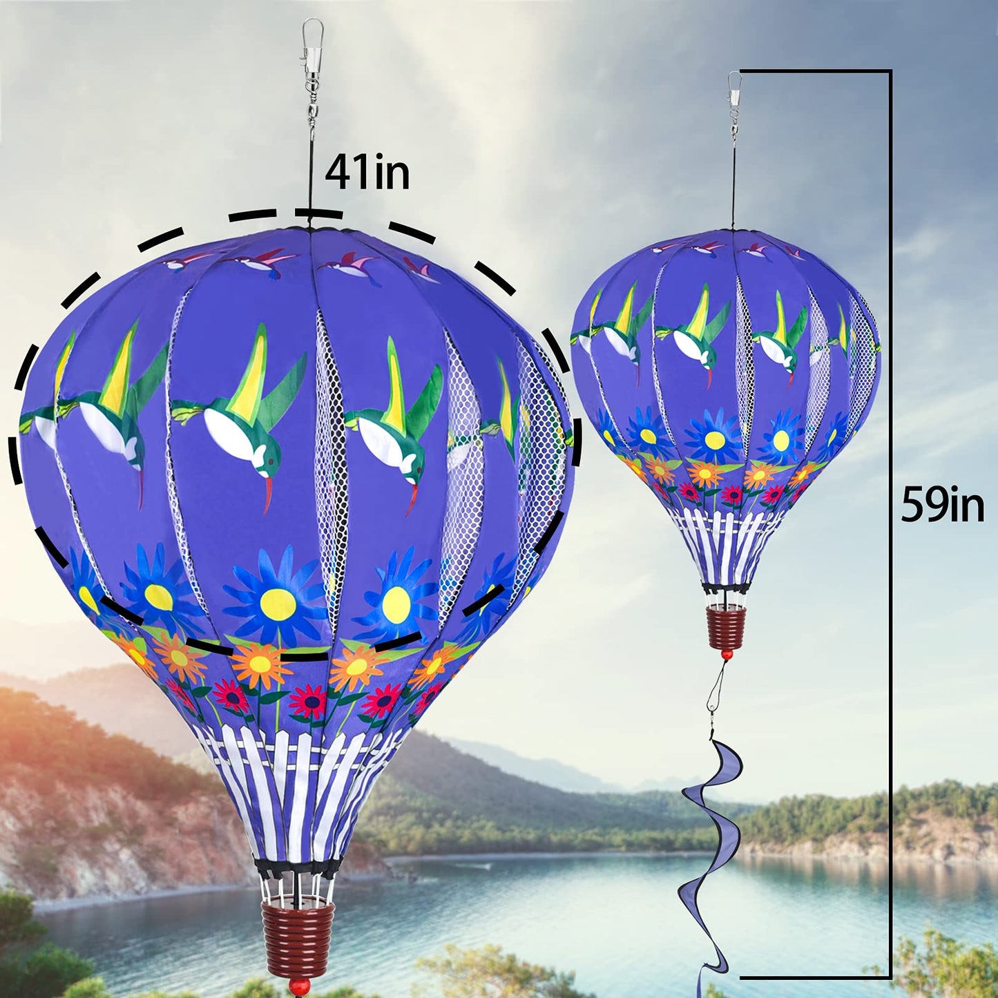Giant Hummingbird Hot Air Balloon Garden Wind Spinners Large Pinwheels Whirligigs Windmill Toys for Kids Yard Decor Lawn Decorat