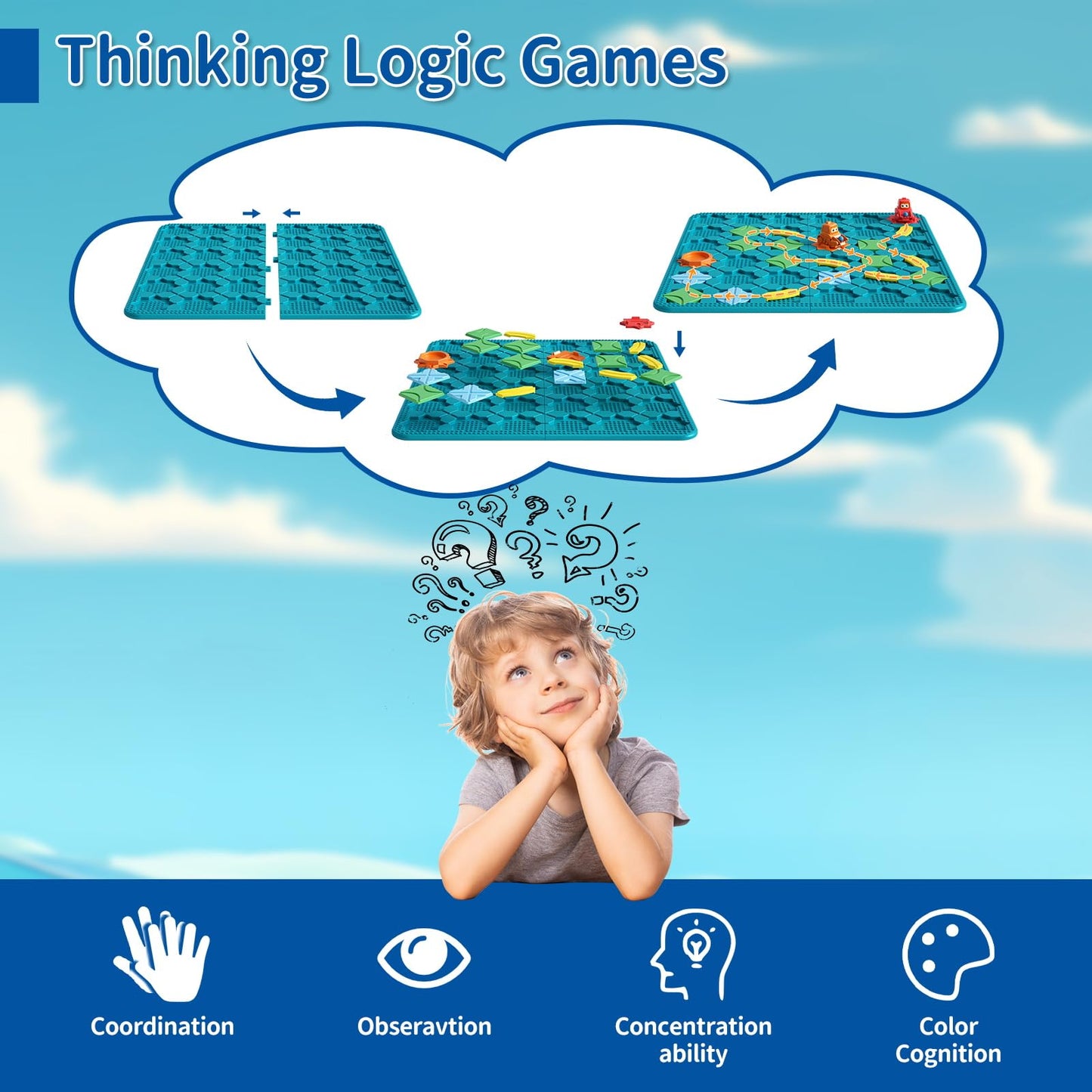 Kids Board Games Learning Toys, Stem Educational Logic Kits With 200+ Challenges & 4 Difficulty Levels, Brain Puzzles Maze Games