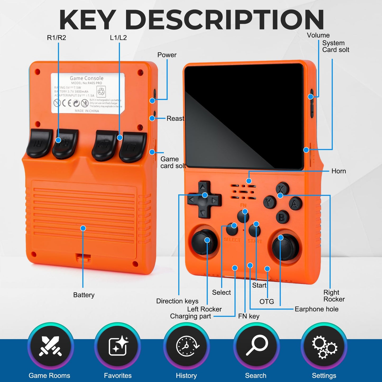 ?30000 In 1? Retro Handheld Game Console, 3.5 Inch Ips Screen, More Than 20 Emulator, 256G Tf Card (Orange)