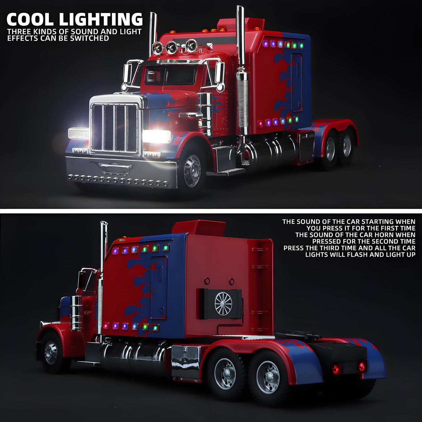 OANMYJJO Semi Truck Toy - Metal Diecast Tow Truck with Light & Sound, Pull Back, Red, Model H06111, Ideal for Boys Age 4-7