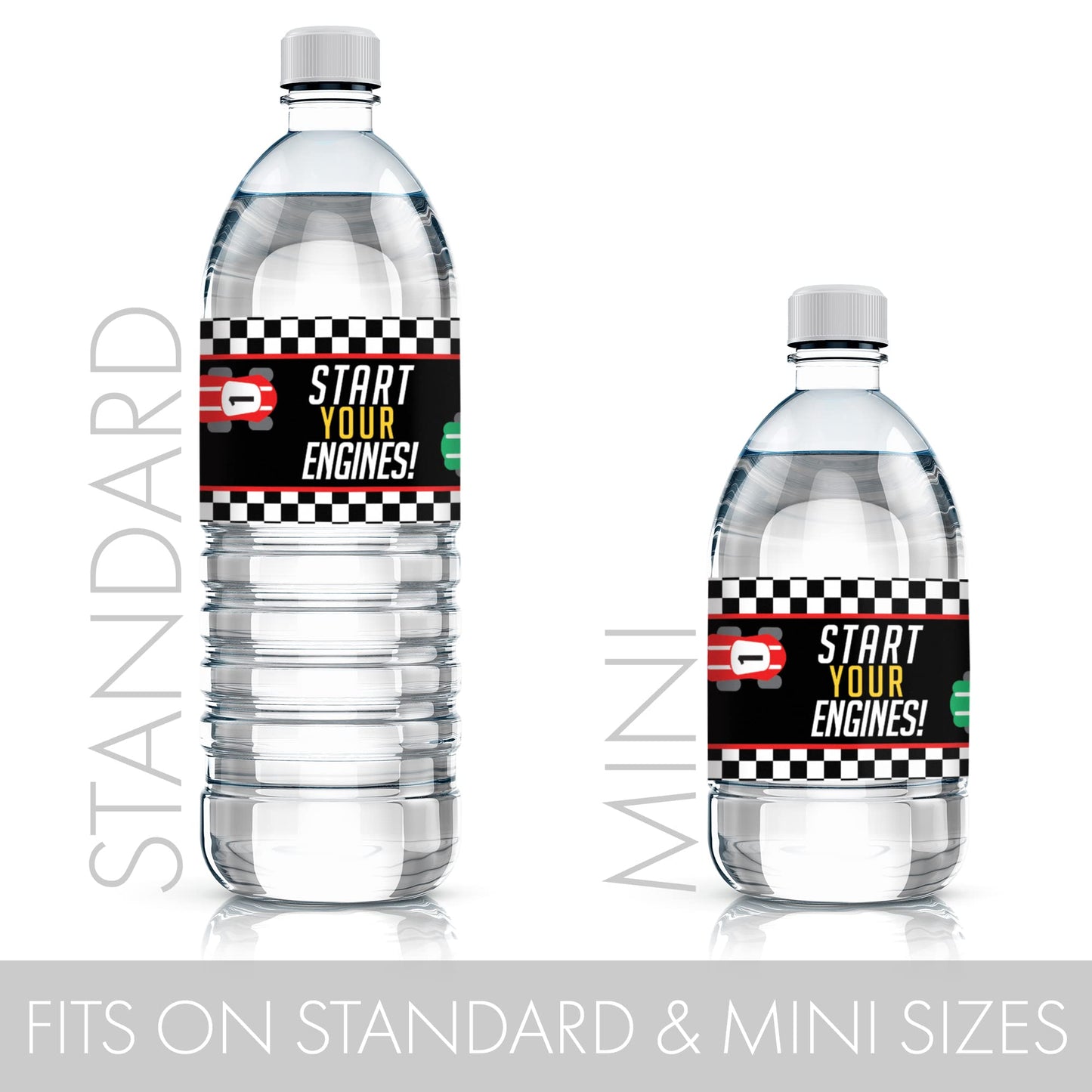 Race Car Birthday Party Water Bottle Labels, Lets Go Racing Racecar Stickers for Water Bottles - 24 Count