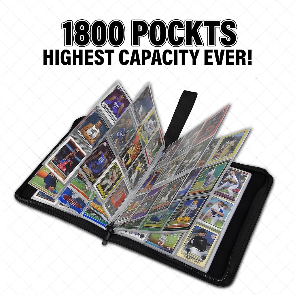 1800 Pockets Trading Card Sleeves  enhanced 9-Pocket 100 Pages  Double-Sided Baseball Binder Sleeves  Protectors Binder Sheets for TCG Card Storage - Fits 3 Ring Binder (100 Sheets)