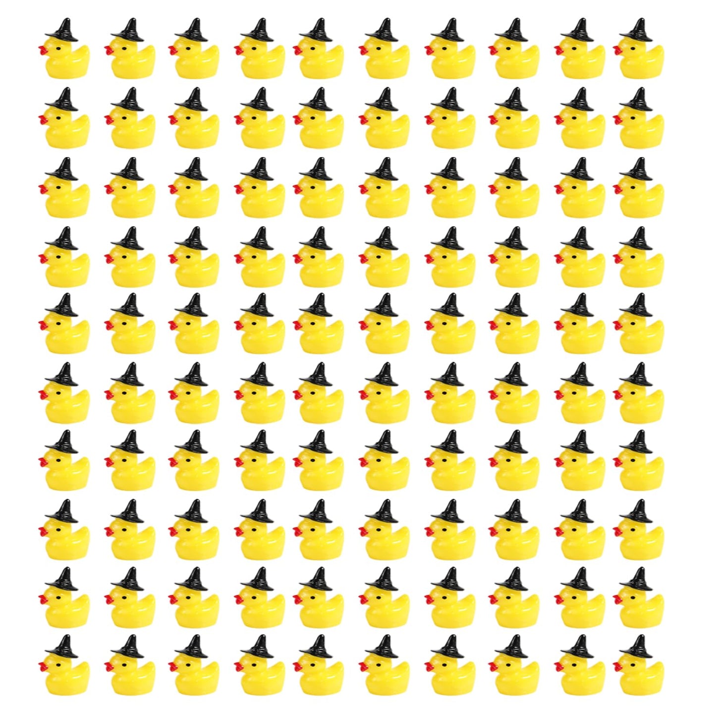 100Pcs Mini Resin Duck, Miniature Ducks Halloween Witch Hat Resin Duck Mini Resin Ducks For Crafts School Dollhouse Halloween Decoration (Black Wizard Hat)