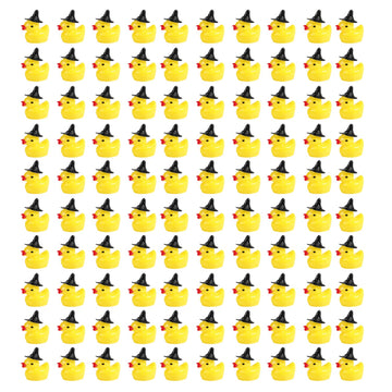 100Pcs Mini Resin Duck, Miniature Ducks Halloween Witch Hat Resin Duck Mini Resin Ducks For Crafts School Dollhouse Halloween Decoration (Black Wizard Hat)