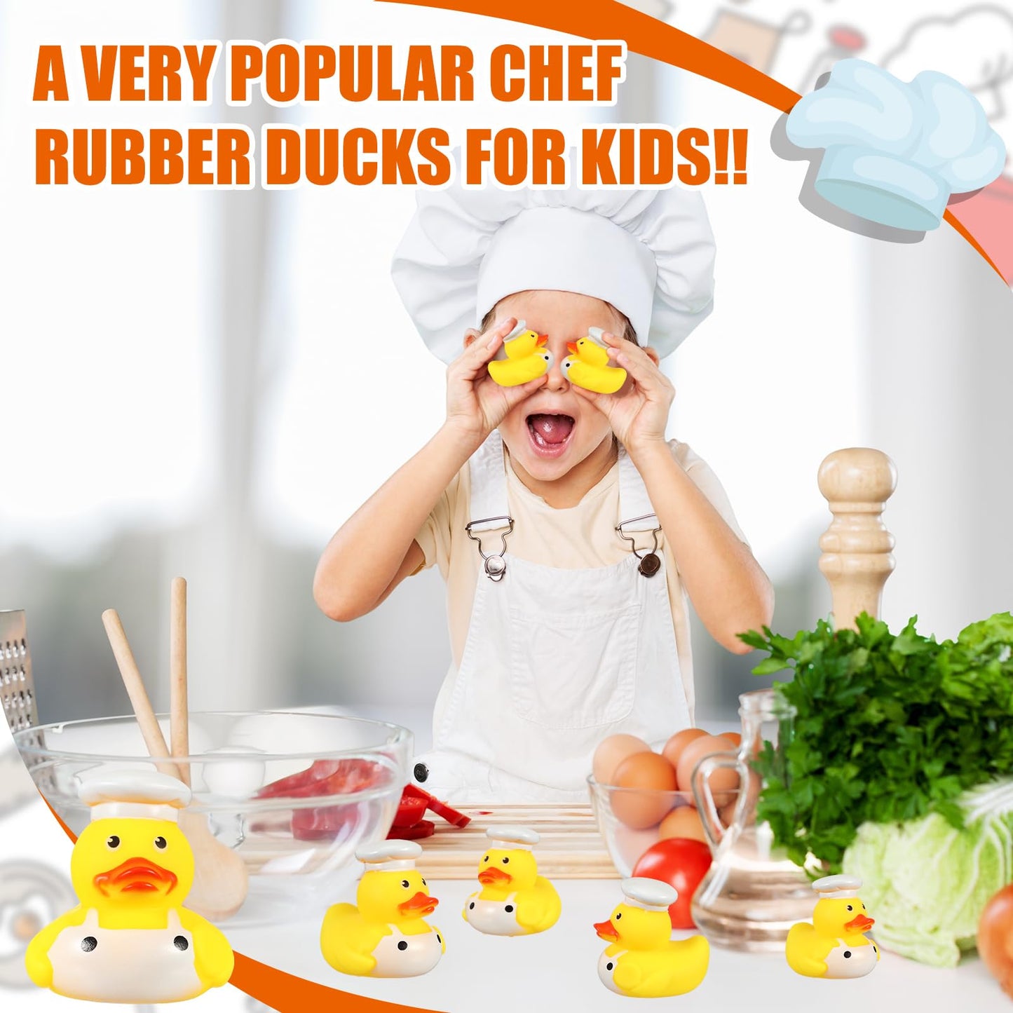 Sotiff 24 Pcs Rubber Ducks 2 Inch Cool Rubber Ducky Bath for Party Favors Birthday Party Gifts Beach Summer Bath Tub Pool (Chef