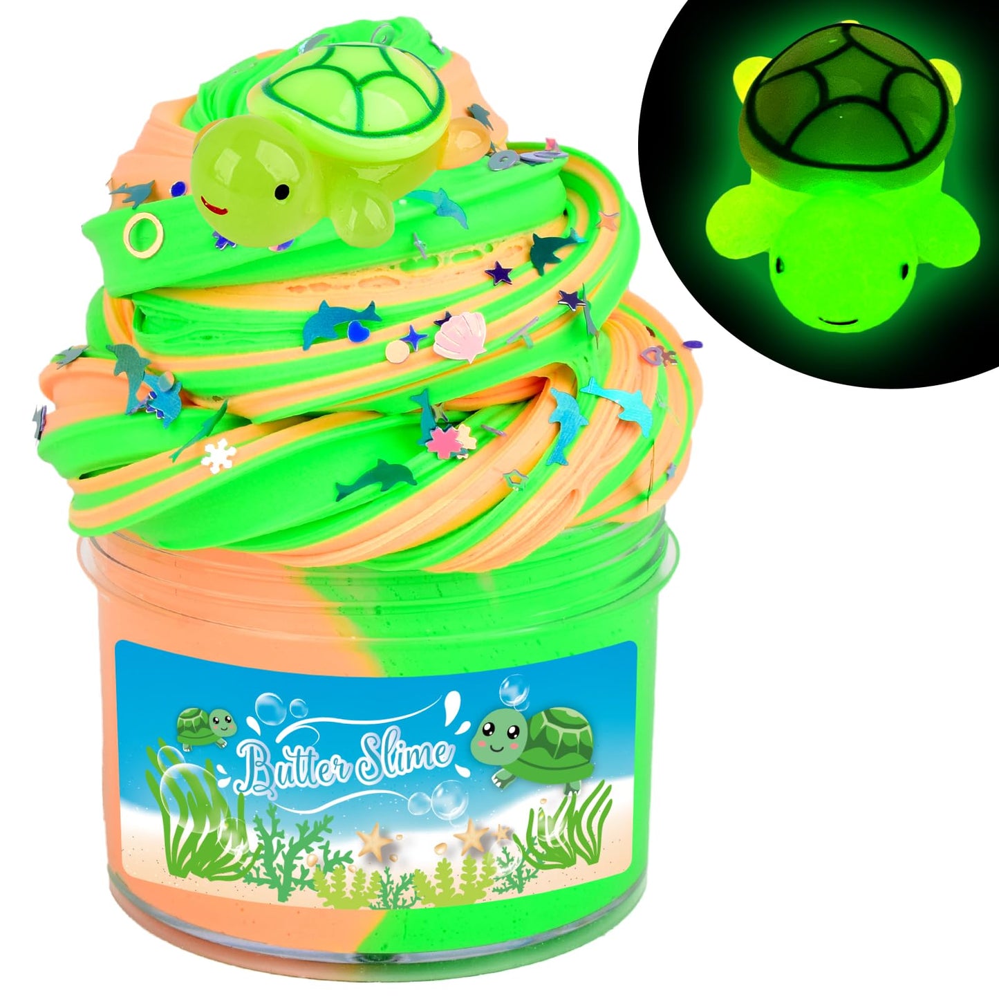 Butter Slime Glitter Mix Ins, Glow In The Dark Cute Charm Cream Slime For Girls Boy Ages 8-12, Scented Sludge Soft Putty Stretch