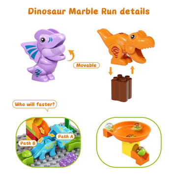 Kid Marble Run Building Blocks Dinosaur, Montessori Learning Stem Toy Bricks Maze Puzzle Set Race Track Compatible With Major Brands For Age 3 4 5 6 7 8+ Boys Girls Gift 67Pcs