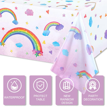 Rainbow Tablecloths Disposable Plastic Rainbow Waterproof Table Cover Rectangular Rainbow Clouds Fiesta Carnival Table Covers Fo