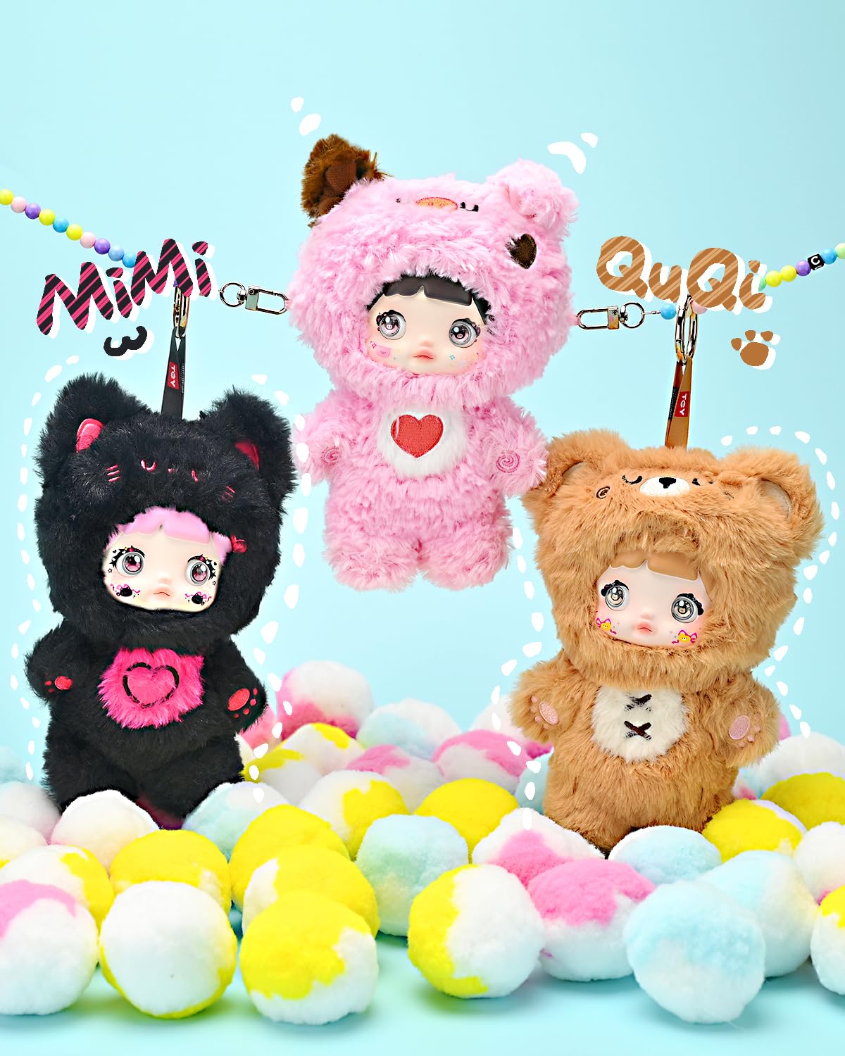 CULLOK Nommi Blind Box Figures, 1 PC Nommi Loveliness Never Ends Series Plush Blind Box (1 of 7 Possible Styles), Kawaii Vinyl P