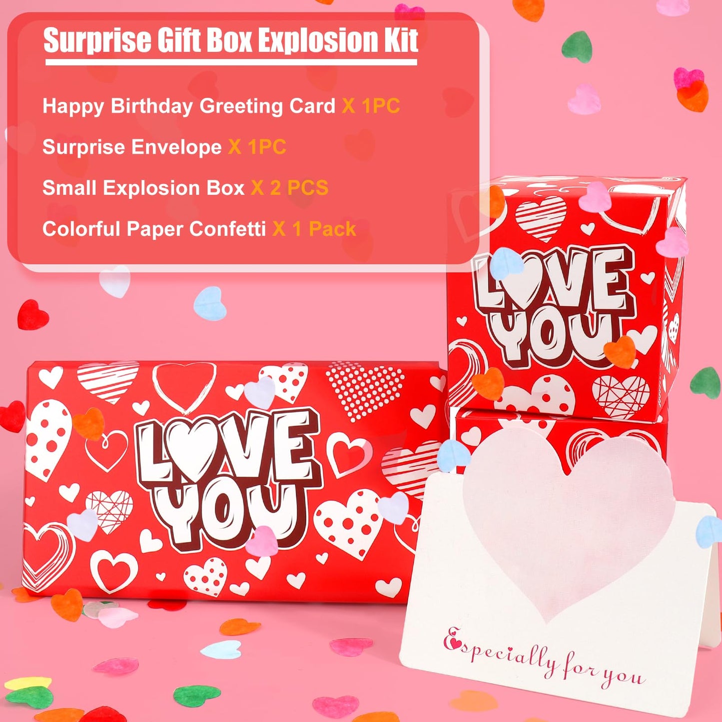 Baborui Pop Up Love You Birthday Cards With Confetti, Happy Birthday Surprise Gift Box Explosion For Money, Cash Birthday Surpri