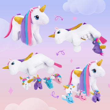 OUOZZZ Unicorn Stuffed Animal - 14.7" Colorful Rainbow Plush with 4 Babies, Fabric, Ideal Gift for Kids, Girls on Birthday, Christmas, Easter