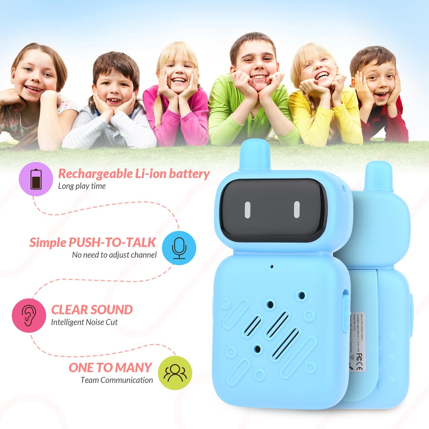 Mafiti Rechargeable Walkie Talkies For Kids 2 Pack Mini Robot Walkie Talkie Long Range 1 Kms 2 Way Radio Toddler Toys For 3-12 Y