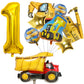 Construction Balloons 1St Birthday, 9Pcs 40 Inch Gold Number 1 Balloons With Large Excavator Dump Truck Crane Bulldozer Foil Myl