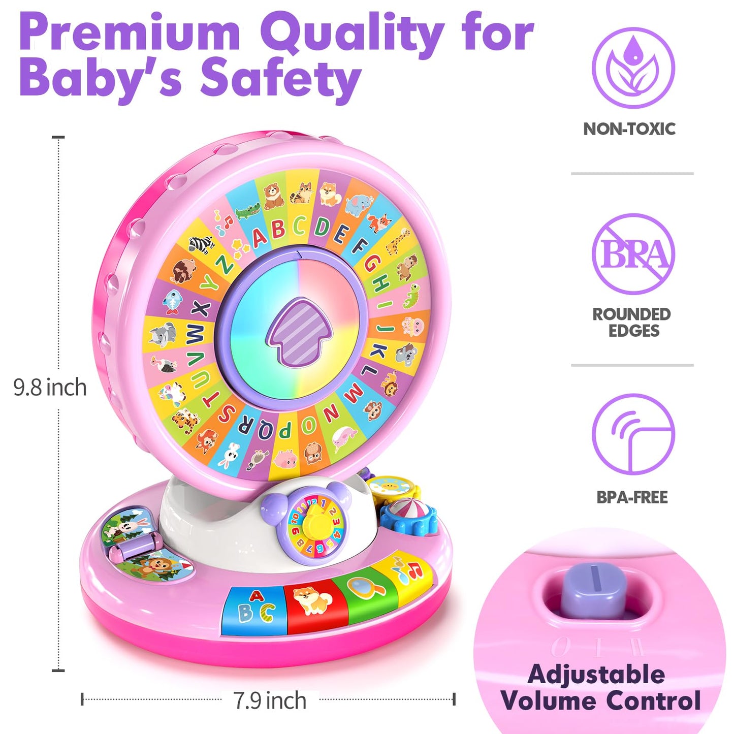 Learning Toy For 1 2 3 Year Old Girls, Spin And Sing Alphabet Zoo With Sounds, Interactive Educational Toys For Toddlers 1-3, Ch