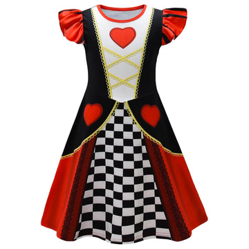 Aovclkid Red Hearts Princess Costume Queen Dress For Girls Birthday Party Dress Halloween Cosplay Outfits(5T,Red)