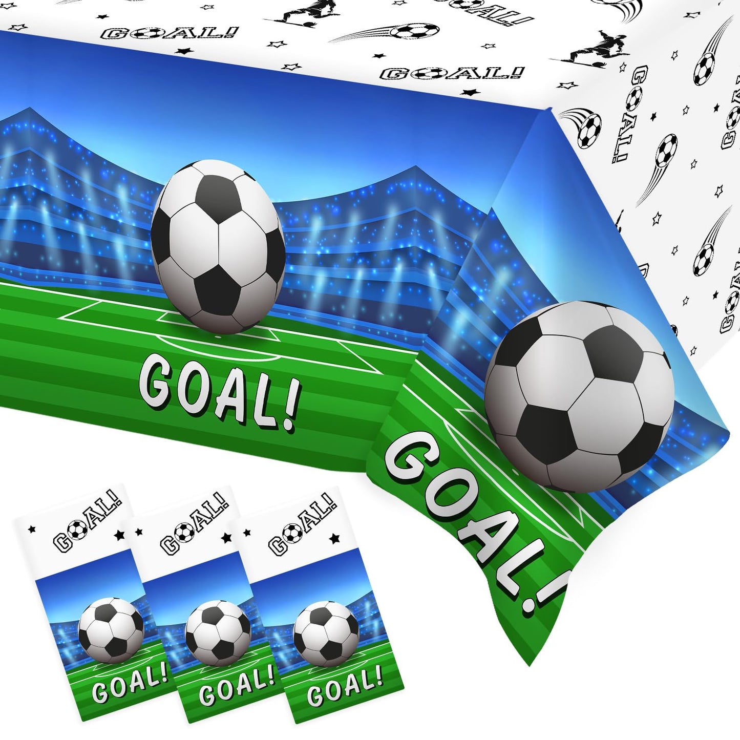 Heboland 3 Pieces Soccer Party Table Cloth,Large Size 54 x 108 Inch Rectangular Soccer Tablecloth Plastic Table Cover for Men Bo