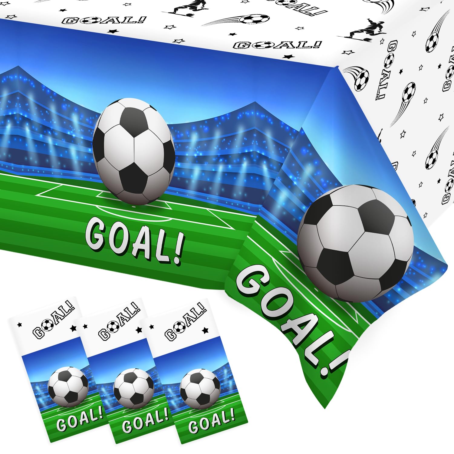Heboland 3 Pieces Soccer Party Table Cloth,Large Size 54 x 108 Inch Rectangular Soccer Tablecloth Plastic Table Cover for Men Bo