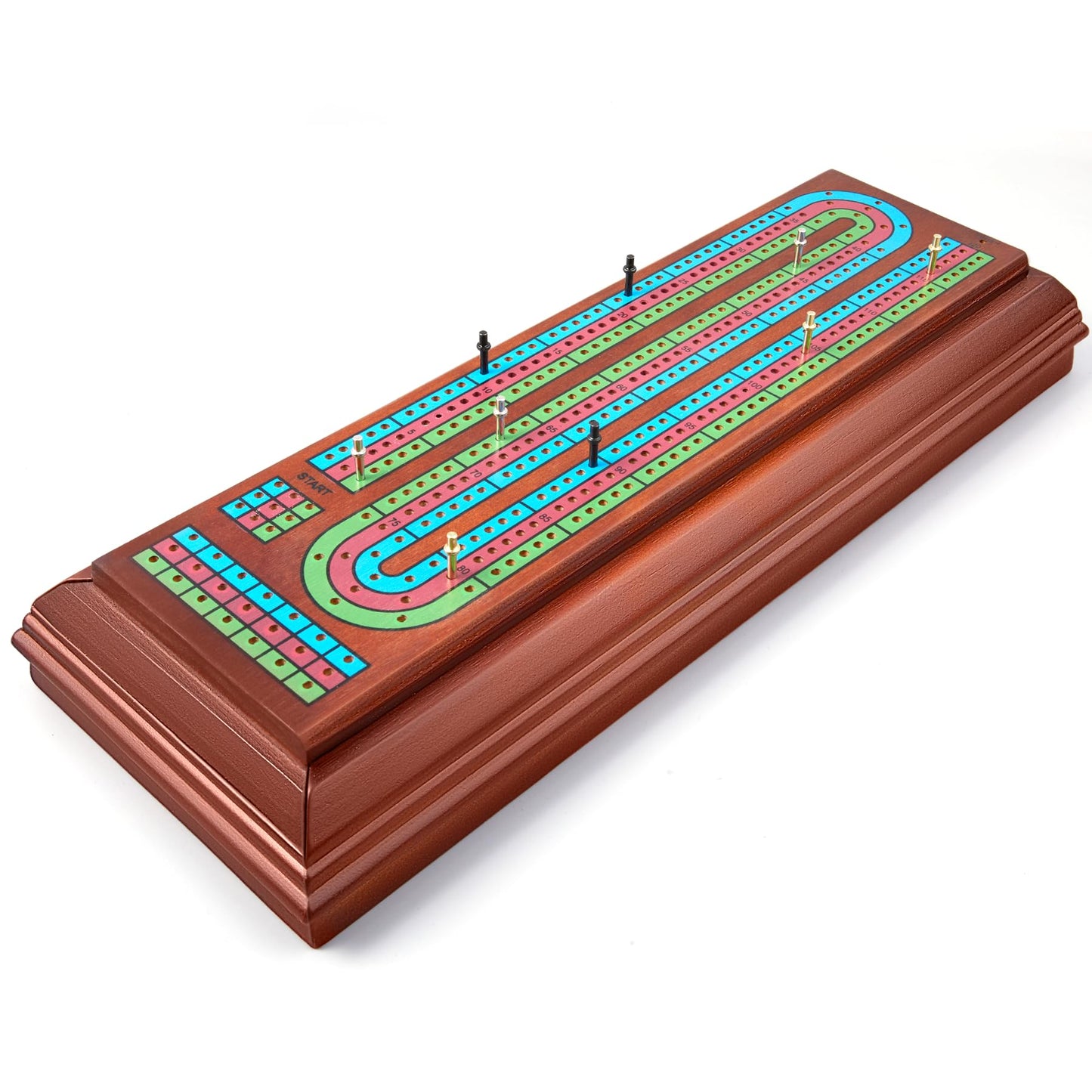 Elongdi Wooden Cribbage Board Game Set With Large Storage Area,9 Metal Pegs & 2 Playing Cards Continuous Solid Wood 3 Track Board Travel Portable Cards Games For Adults Family