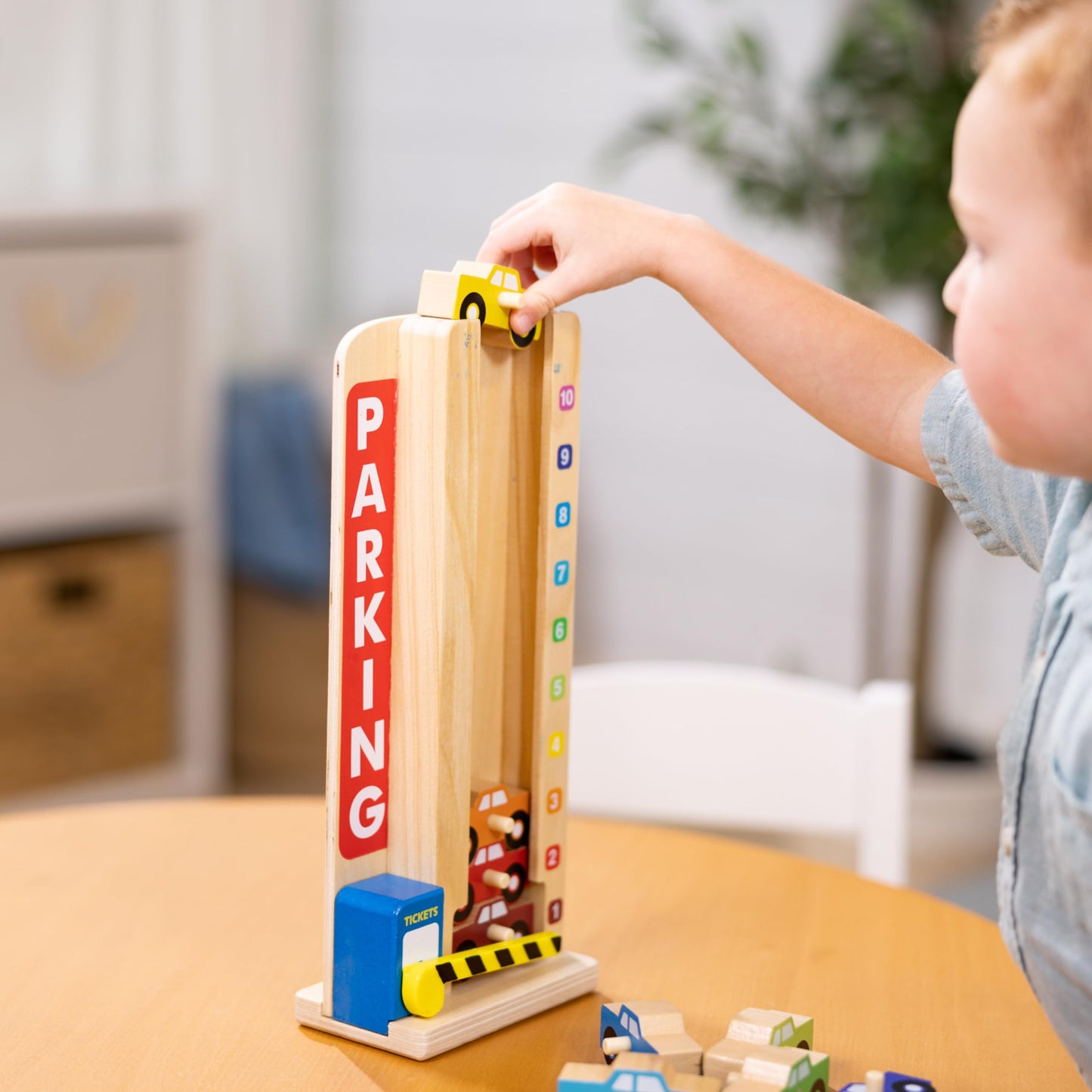 Melissa & Doug Stack & Count Wooden Parking Garage, 10 Cars, Multi-color, 12.25 x 5.25 x 3.0, Model 5182