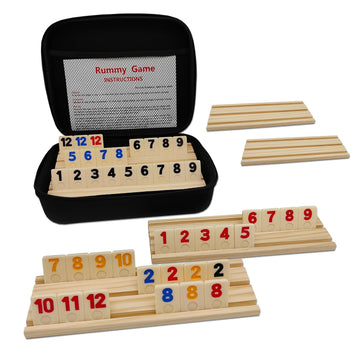 Uvcany Rummy Cube 6 Player Edition With 6 Wooden Racks/Trays, 160 Rummy Cube Game Set With Portable Case, Rummy Tiles Travel Set With 6 Tiles Holders For Family Classic Board Games