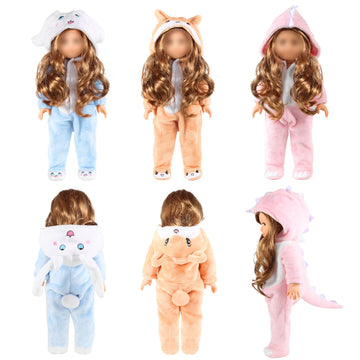 18 Inch Doll Clothes - Onesie Pajamas Fit 18 inch Girl Doll and More (3SET)