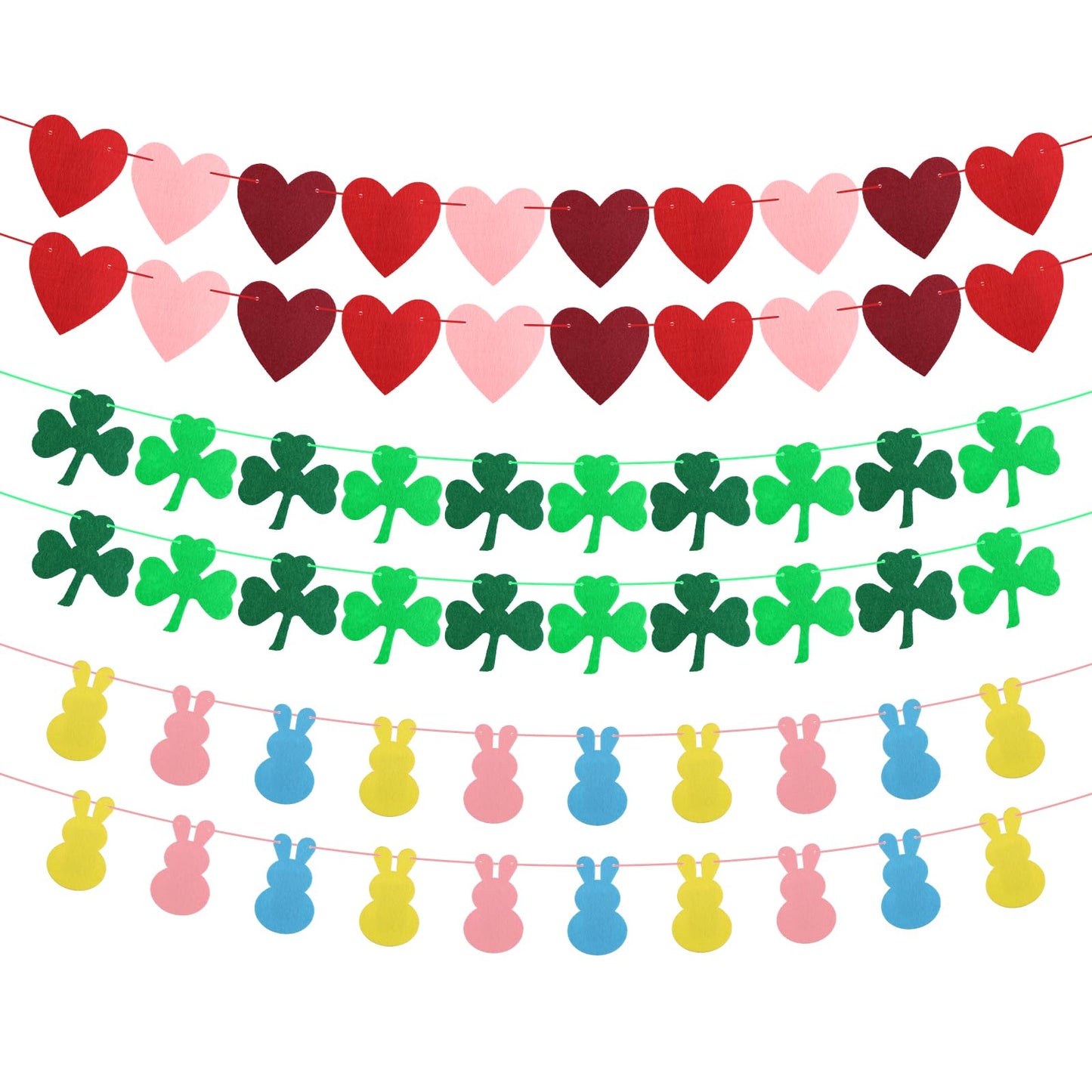 Arosche Valentines Day Decorations Felt Garland 6pcs Pre-Assembled Valentines Day Heart St Patricks Day Shamrock Easter Bunny Ba