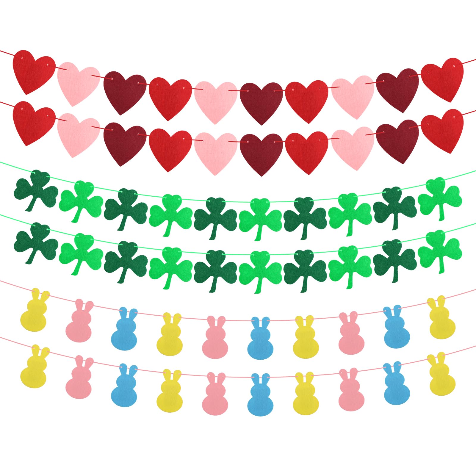 Arosche Valentines Day Decorations Felt Garland 6pcs Pre-Assembled Valentines Day Heart St Patricks Day Shamrock Easter Bunny Ba